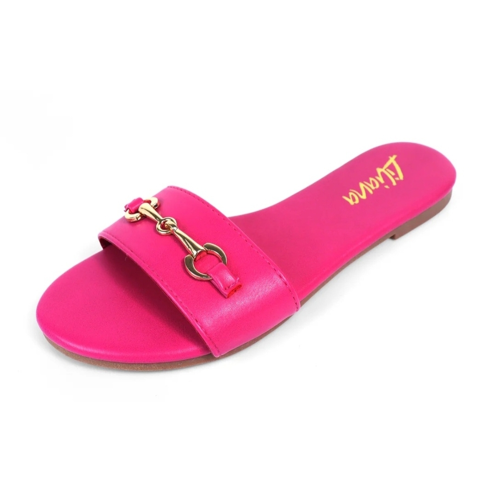 Women's Hot Pink Slide Sandal with Gold Accent